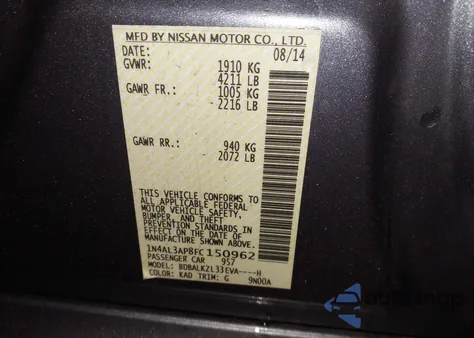2015 Nissan Altima 2.5 Sv from USA, damaged, VIN 1N4AL3AP8FC150962